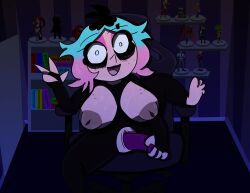 breasts chair dildo emberlynn_pinkle femsub fishnets happy_trance helluva_boss inverted_nipples livestream masturbation multicolored_hair tcross white_eyes