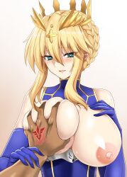 artoria_pendragon artoria_pendragon_(lancer) blonde_hair breasts crown fate/grand_order fate_(series) female_only femsub happy_trance heart heart_eyes hellandheaven jewelry large_breasts maledom saber smile symbol_in_eyes