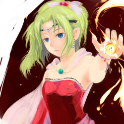  bare_shoulders blue_eyes cape dress earrings empty_eyes expressionless female_only femsub final_fantasy final_fantasy_vi green_hair hair_ribbon hypnotic_accessory jewelry magic opera_gloves ponytail seelowe_gc simple_background solo square_enix tech_control terra_branford 