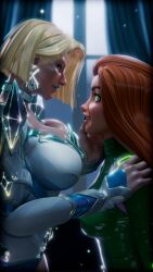  blonde_hair blue_eyes blue_lipstick clothed emma_frost female_only femdom femsub green_eyes happy_trance lipstick long_hair marvel_comics marvel_rivals multiple_girls psychic red_hair sam serpentorder short_hair totally_spies x-men 