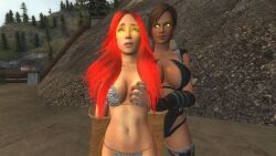  3d breasts cleavage dazed dead_or_alive female_only femdom femsub groping lisa_hamilton open_mouth red_hair red_sonja red_sonja_(copyright) spiral tagme toaster31 