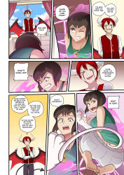  bare_shoulders barefoot bat_wings brown_eyes brown_hair cat_tail clothed comic curvy d-zen_(vanillahypnotist) demon demon_boy dialogue elf_ears empty_eyes fangs feet horns incubus jewelry kneeling nabiki_tendo necklace omi48 one_eye_open open_mouth original ranma_1/2 red_hair shirt short_hair shorts smile smoke speech_bubble standing symbol tail tank_top text wings 