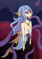  amelia_(world_flipper) blue_hair cleavage femsub hypnotic_tentacle long_hair mermaid mythkaz ring_eyes tentacles world_flipper 