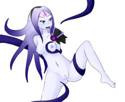 absurdres blue_skin body_markings bottomless breasts corruption cum cum_in_mouth cum_in_pussy empty_eyes femsub league_of_legends long_hair lux_(league_of_legends) mephaustis pussy tentacles tongue tongue_out topless