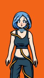 blue_eyes blue_hair blush brain_injection breasts drool empty_eyes female_only femsub httpwwwcom mass_effect mass_effect_andromeda navel open_mouth orange_background original short_hair solo standing standing_at_attention tank_top tentacles tongue