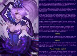 alternate_costume alternate_hair_color alternate_hairstyle breasts caption caption_only cleavage corruption female_only femdom gloves gumae hypnotic_magic league_of_legends looking_at_viewer lux_(league_of_legends) magic manip opera_gloves pov pov_sub purple_eyes purple_hair resisting smile text undressing_command wildcard77_(manipper)