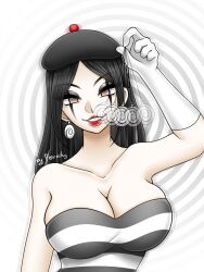 black_hair breasts coin earrings face_paint female_only femdom hat jewelry large_breasts long_hair looking_at_viewer mime mimestress_(sumdudehere) original pendulum porniky pov pov_sub spiral spiral_eyes symbol_in_eyes