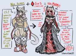 boots cat_ears cat_girl cat_tail corruption dialogue english_text eye_color_change eyebrows_visible_through_hair fanterfane femsub hypnotic_accessory opera_gloves original red_eyes red_hair shoulder_pads smile speech_bubble text