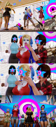 3d absurdres alien asatuyu ass bangs bare_shoulders blonde_hair blue_eyes blue_hair bracelet breasts brown_hair cleavage coat collar comic dark_skin dc_comics dress drool eyeshadow female_only femsub gloves harley_quinn hat headdress honey_select_2 lab_coat large_breasts lipstick long_hair makeup multicolored_hair multiple_girls multiple_subs open_mouth original pantyhose parasite ponytail red_hair red_lipstick see-through shirt short_hair skirt standing standing_at_attention starro tongue trapped twintails weapon zombie_walk