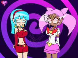  aged_up bare_shoulders blue_eyes bow bulla_briefs choker cleavage collar collarbone crop_top crossover dark_skin dragon_ball dragon_ball_gt earrings eyebrows_visible_through_hair eyelashes femsub fingerless_gloves gloves gradient_background happy_trance heavy_eyelids hypnoscream large_breasts midriff navel opera_gloves pink_hair red_eyes sailor_mini_moon sailor_moon_(series) shiny_hair skirt spiral_background spiralwash_eyes standing_at_attention twintails wide_hips 