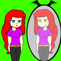  bottomless breasts empty_eyes female_only femdom femsub hypnotic_mirror large_breasts long_hair mirror open_mouth original red_hair ruby_(rubylemonlimeade) 