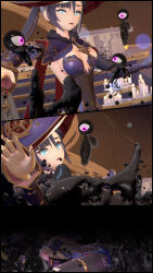  absurdres androgynous_dom breasts femsub floating genshin_impact green_eyes hat koikatsu! kuromaru m.u.g.e.n. mind_break mona_(genshin_impact) pink_eyes slime symbiote tagme taihou1944 vaginal 