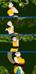  ass black_hair chichi clothed coils colorrings comic confused disney dragon_ball dragon_ball_z dress femsub groping hair_buns kaa maledom midriff milf snake surprised tail the_jungle_book 