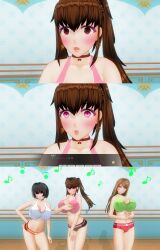3d absurdres black_hair breasts brown_hair choker cleavage comic custom_maid_3d_2 dialogue earrings empty_eyes femsub hypnotic_audio hypnotic_music jewelry kamen_writer_mc large_breasts long_hair makeup mantra red_eyes screenshot self_hypnosis text translated twintails