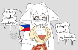  animal_ears blush bra cat_ears cat_girl cleavage clothed collarbone dazed drool eyebrows_visible_through_hair eyeshadow fangs female_only femsub gin_(sobergin) glasses grey_background happy_trance heavy_eyelids humor long_hair nail_polish open_mouth original shirt simple_background skirt sobergin solo spiralwash_eyes text unfocused_eyes white_hair white_skin 