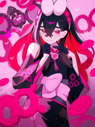 androgynous_dom bare_shoulders black_hair carmine_(pokemon) clothed costume eye_color_change femsub food glowing_eyes happy_trance heart hypnotic_food kimono long_hair looking_at_viewer mole multicolored_hair nintendo pecharunt pokemon pokemon_(creature) pokemon_masters pokemon_scarlet_and_violet purple_eyes red_hair shiro_(46isou) smile symbol