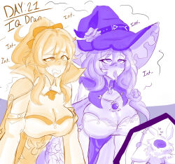 a_singular_fish abyss_mage_(genshin_impact) androgynous_dom animal_ears arm_warmers blonde_hair blush bow_tie brain_drain brown_hair bunny_ears cape cleavage cleavage_cutout clothed drool empty_eyes eyebrows_visible_through_hair female_only femsub flower fur_coat genshin_impact gloves hair_ribbon happy_trance hat heavy_eyelids hypnovember jean_(genshin_impact) jewelry large_breasts laughing leotard lisa_(genshin_impact) long_hair magic multiple_girls multiple_subs necklace open_mouth orange_eyes purple_eyes resisting simple_background staff tongue tongue_out white_background witch_hat