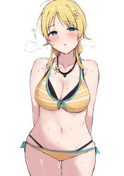  bikini blonde_hair blue_eyes breasts cleavage collarbone expressionless female_only femsub kobinbin large_breasts meguru_hachimiya necklace short_hair solo the_idolm@ster the_idolm@ster:_shiny_colors 