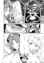  armpits arms_above_head bare_breasts bare_shoulders braid breasts clothed comic confused dazed drool empty_eyes erect_nipples evil_smile eyebrows_visible_through_hair female_only femdom femsub hair_ornament hair_ribbon hat headdress heptaofspades hong_meiling japanese_text large_breasts long_hair looking_at_viewer magic maid maid_headdress marisa_kirisame monochrome nipples nude open_mouth sakuya_izayoi surprised sweat text touhou twin_braids unfocused_eyes witch witch_hat 