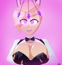 absurdres blonde_hair breasts bunny_girl crystal female_only femsub happy_trance large_breasts lisa_(the_us_doctor) open_mouth original pendulum short_hair smile spiral_eyes symbol_in_eyes the_us_doctor