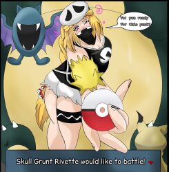  altered_perception dazed_dames femsub golbat joltik mimikyu nintendo pokeball pokemon pokemon_sun_and_moon rivette_(dazed_dames) simple_background snorlax team_skull team_skull_grunt 