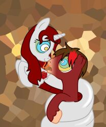 animals_only brown_hair coils dazed femdom horns horse hypnopony hypnotic_eyes kaa_eyes long_hair malesub monster_girl my_little_pony naga_girl open_mouth red_hair short_hair snake_girl tongue tongue_out unicorn