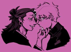  alienbee chin_hold drool jujutsu_kaisen maledom malesub pixel-chan-doodles purple_eyes satoru_gojo suguru_geto tagme yaoi 