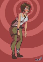brown_hair drool lara_croft open_mouth ponytail psyfly slouching spiralwash_eyes tomb_raider