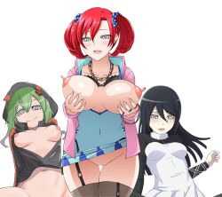 bikini black_hair bottomless breasts cleavage digimon digimon_story_cyber_sleuth digimon_world female_only femsub green_hair happy_trance hypnosex_(manipper) large_breasts long_hair looking_at_viewer manip nokia_shiramine nude open_mouth red_hair rina_shinomiya short_hair smile spiral_eyes symbol_in_eyes topless twintails very_long_hair yuuko_kamishiro