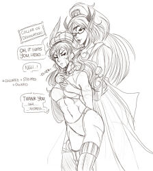 arms_behind_back breast_grab cleavage clothed collar collarbone demon_girl dress elf elf_ears female_only femdom femsub freckles glasses hat headband horns hypnotic_accessory lipstick long_hair long_skirt magic mildmagicks original ponytail simple_background tagme tears thigh_gap thighhighs thighs underwear white_background