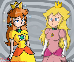  bendersminion blonde_hair breasts brokenteapot collar crown empty_eyes female_only femsub gloves hypnotic_accessory jewelry large_breasts nintendo opera_gloves princess princess_daisy princess_peach spiral super_mario_bros. 