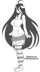 absurdres albedo_(overlord) black_hair breasts cosplay empty_eyes enetheligthingdancer expressionless female_only horns large_breasts long_hair mizore_shirayuki overlord rosario+vampire shoes  sketch thighhighs