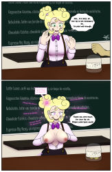 before_and_after blonde_hair breasts breasts_outside comic femsub green_eyes hypnovember m00n_key pink_eyes text trigger