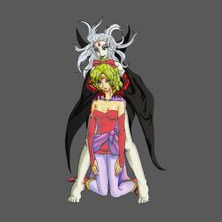 barefoot blue_eyes cleavage cloud_of_darkness crown empty_eyes female_only femdom femsub final_fantasy final_fantasy_iii gloves green_hair grey_background jewelry kneeling malroth open_mouth opera_gloves red_eyes terra_branford white_hair