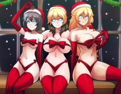  alice_(er-ikaa) animated animated_eyes_only black_hair blonde_hair bow cassie_(keeperika) christmas cleavage erika_(er-ikaa) female_only femsub happy_trance heart_eyes high_heels large_breasts long_hair looking_at_viewer mistletoe multicolored_hair multiple_girls multiple_subs naked_ribbon navel opera_gloves original santa_hat shinzu short_hair sitting small_breasts smile sound thighhighs video 