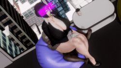  3d animated animated_gif black_hair bottomless bouncing_breasts breasts cleavage collar control_indicator femsub gloves happy_trance honey_select_2 huge_breasts maledom milf ojisan sex shoes short_hair sitting tech_control thick_thighs 