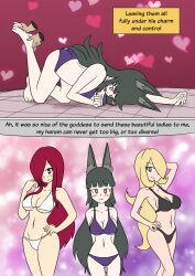  black_hair blonde_hair comic cynthia_(pokemon) erza_scarlet fairy_tail femsub foot_massage hoshimi_miyabi long_hair mythkaz nintendo pokemon red_hair tagme text zenless_zone_zero 