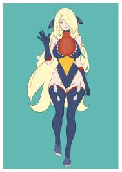  absurdres blonde_hair breasts bzurrrf choker cleavage clothed cosplay cynthia empty_eyes female_only femsub garchomp gloves hair_covering_one_eye large_breasts leotard lipstick nintendo pokemon see-through shoes sideboob simple_background smile solo thigh_gap thighhighs thighs tight_clothing very_long_hair wide_hips 