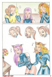  before_and_after breasts brown_hair comic furry jean_grey kitty_pryde long_hair marvel_comics psylocke purple_hair red_hair shadow_cat short_hair super_hero traditional transformation western x-men 
