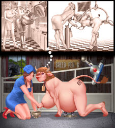 all_fours anal animal_transformation bondage breasts comic cow_girl eric_(synthean) femdom femsub hanging_breasts high_heels horns huge_breasts injection lactation legs lipstick malesub milking needle nightmare_fuel non-human_feet penis pregnant sex short_hair spiral_eyes symbol_in_eyes synthean syringe tail tail_growth teats tech_control thought_bubble transformation transgender udders 
