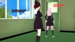 3d black_hair fujiwara_chika kaguya-sama_love_is_war kaguya_shinomiya pink_hair school_uniform sonrio12 text