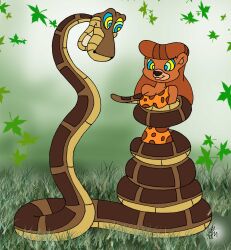 absurdres animals_only bear_girl brown_hair coils disney femsub furry happy_trance hypnotic_eyes kaa kaa_eyes lol20 long_hair milf open_mouth rebecca_cunningham smile snake spiral_eyes symbol_in_eyes talespin the_jungle_book