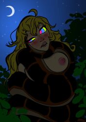  blonde_hair blush breasts coils colorrings disney femsub jungle kaa kaa_eyes maledom night nipples rwby sleepy snake the_jungle_book yang_xiao_long 