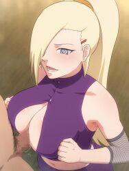  animated animated_gif bare_shoulders blonde_hair blush breasts button_gap censored cleavage cleavage_cutout clothed_paizuri earrings femsub hair_covering_one_eye heterosexual hypnosoul_(manipper) ino_yamanaka jewelry large_breasts maledom manip mushiro naruto_(series) navel open-chest_sweater open_mouth open_shirt paizuri penis ponytail precum pubic_hair spiral_eyes symbol_in_eyes very_long_hair 