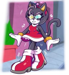  ahoge amy_rose animal_ears antenna blue_eyes blush boots border bracelet cat_ears cat_girl clothed cosplay dress eyebrows_visible_through_hair female_only femsub furry gloves glowing_eyes hacking heterochromia hypnotized_walking legs lipstick open_mouth original outdoors overlord_trey rider_the_cat_(gaminglover) smile socks solo sonic_the_hedgehog_(series) tail tech_control trembling wrist_band yellow_eyes 