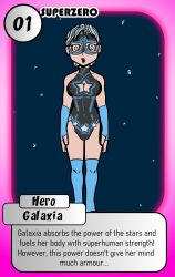  breasts card cleavage cleavage_cutout femsub galaxia_(isankura) isankura original solo spiral_eyes standing standing_at_attention super_hero symbol_in_eyes 