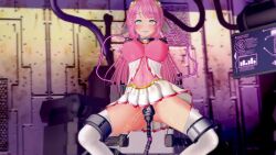  3d animated arms_behind_back blue_eyes boots cables collar dazed electricity espher_(saint_quartz) eye_roll female_only femsub glowing hair_ornament koikatsu! long_hair magical_girl moawi1 monitor nipple_piercing pink_hair restrained saint_quartz sex_machine skirt solo spread_legs thighhighs tubes urination vibrator video 