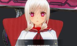  3d before_and_after blonde_hair chair custom_maid_3d_2 dazed empty_eyes female_only femsub glowing_eyes japanese_text looking_at_viewer maika_shirakawa_(swallow774) open_mouth original red_eyes school_uniform sitting solo swallow774 symbol_in_eyes text twintails 