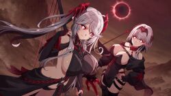 beta_(the_eminence_in_shadow) black_sclera corruption epsilon_(the_eminence_in_shadow) eye_color_change femsub game_cg glowing_eyes hair_color_change long_hair looking_at_viewer official red_eyes short_hair smile the_eminence_in_shadow white_hair