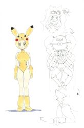  ahegao ass before_and_after blonde_hair blush clothed empty_eyes femsub greyscale happy_trance hat leotard long_hair nintendo pikachu pokeball pokemon pokemon_x_and_y serena sketch tech_control 
